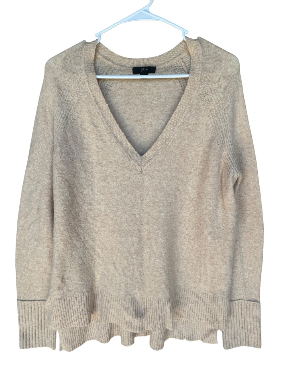 J. Crew Wool Blend Beige V-Neck Women's Sweater
